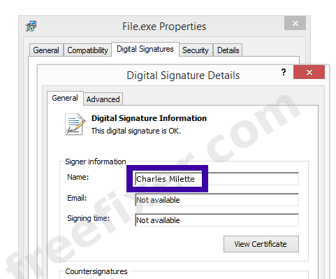 Screenshot of the Charles Milette certificate